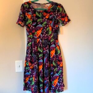 Lularoe Tropical Fit and Flare Amelia Dress in Small with Pockets! NWT